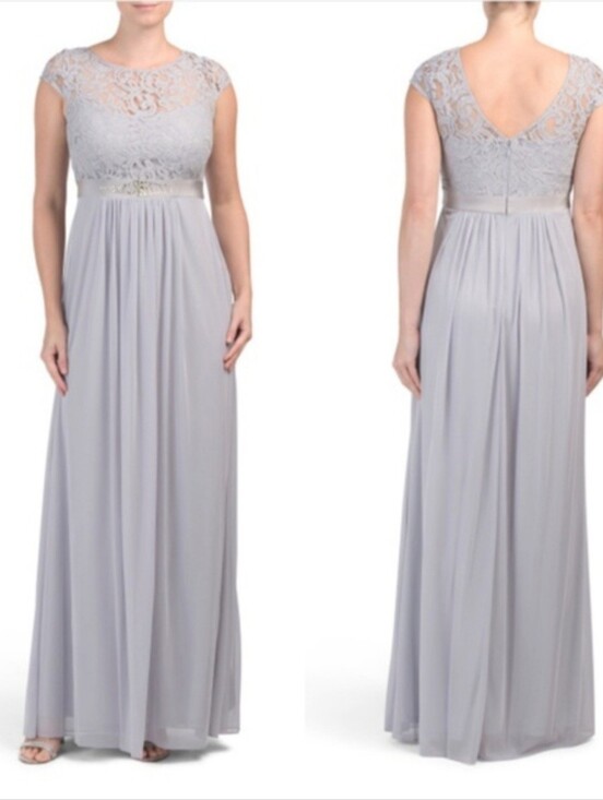 Adrianna Papell Dresses & Skirts - Adrianna Papell Silver Floral Lace Stretch Tule Femenine Gown Cottagecore Sz 2